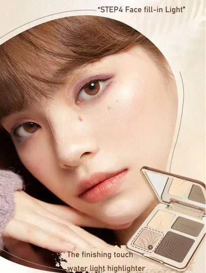 Judydoll Highlighter Contour Bronzer Palette Nude Makeup Natural Facial 3D Nose Shadow Long-Lasting Waterproof Cosmetics Makeup.