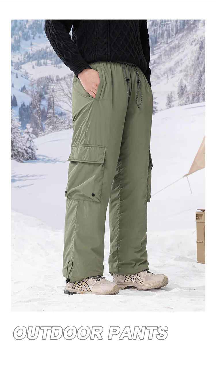 Winter Duck Down Skiing Cargo Pant Men Women Outdoor Thick Warm Loose Casual Sports Techwear Down Pants Track Trouser Sweatpants.