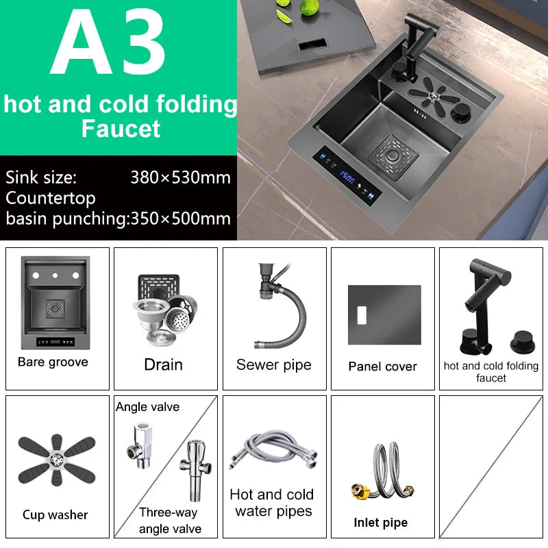 Water Catalyst Cup Cleaning Sink Hidden Single Slot Mini Bar Sink Wash Basin With Cover Plate For Kitchen