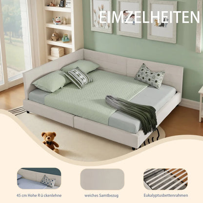 Modernes Einzelbett 90*200 cm, hautfreundliches Samtdesign, Babybett mit hoher Rückenlehne, Beige und Dunkelgrau (ohne Matratze)