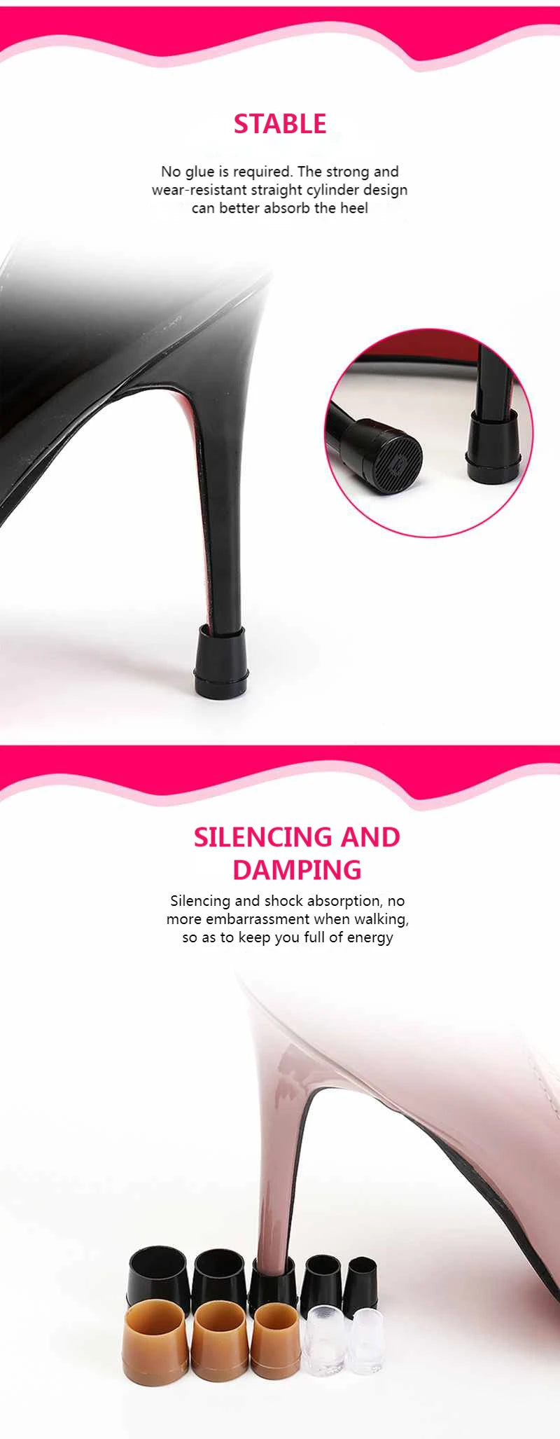 2Pcs Non-slip Wearable Heel Cover Round Woman High heels Protective Cover TPU/PVC Material Soft Damping Silencer Heel Protector.