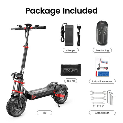 iScooter IX8 Foldable Electric Kick Scooter for Adults 60 km/h Speed 2400W Power 48V Voltage 20Ah Battery.
