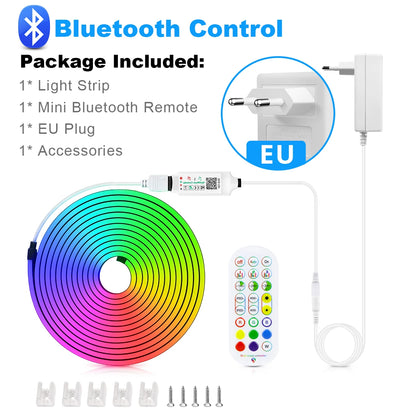 Tuya Smart WiFi LED Neon Light Strip 12V Black Silica Gel Tube RGB Bluetooth APP Neon Lamp Tape For Home Room Christmas Decor