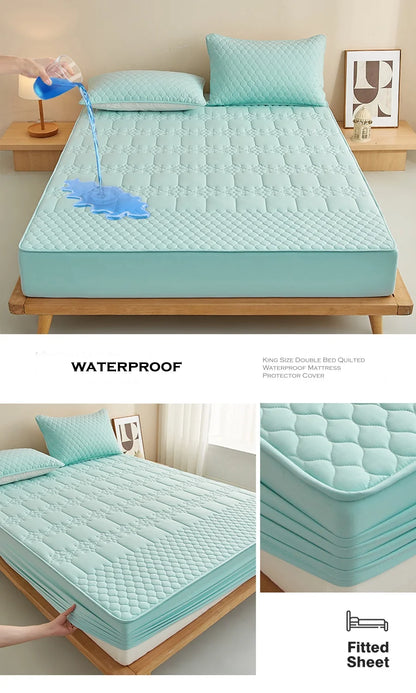 WASART King Size Double Bed Quilted Waterproof Mattress Protector Cover Elastic Fitted Sheet Protection Pad Thick Bedspread 150