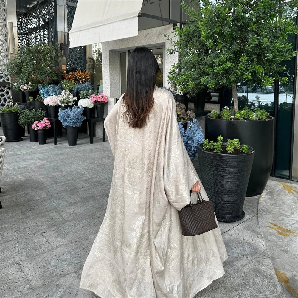 Ramadan Shiny Satin Open Kimono Abaya Dubai Luxury 2025 Muslim Kaftan Dress Abayas For Women Islam Clothing Robe Femme Musulmane.