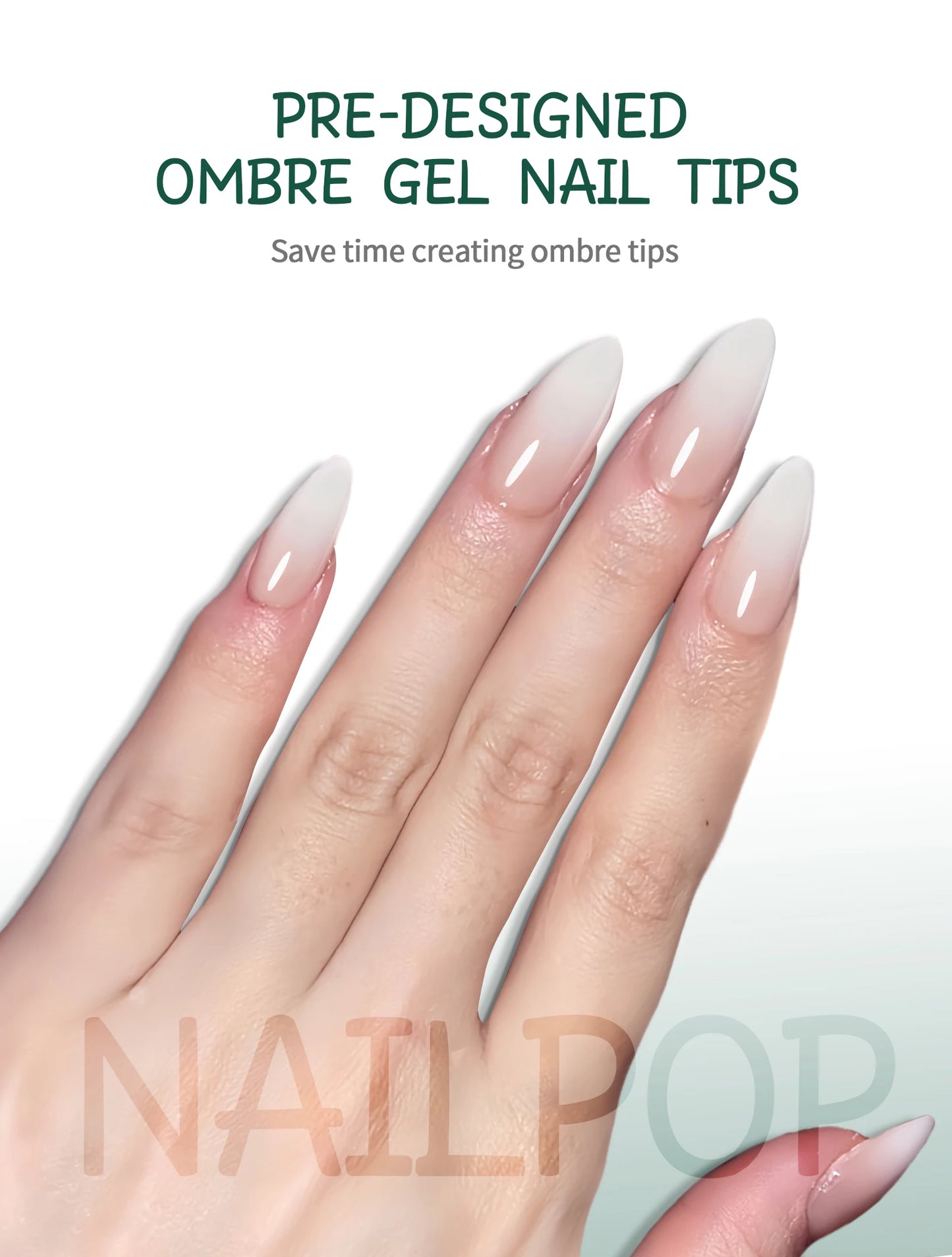 NAILPOP 150Pcs 4 in 1 Ombre Gel Nail Tips White Gradient Soft Gel False Nail Tips Soak Off Fake Nails Extensions DIY 15 Sizes.