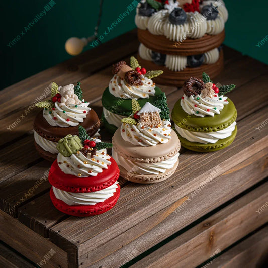 Gefälschte Kuchen Simulation Weihnachten Macaron Kuchen Modell Künstliche Desserts Ornamente Weihnachten Party Fenster Display Fotografie Requisiten.