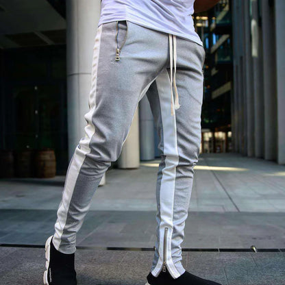 2024 New Sports Casual Pants Low Feet Zip Pocket Cotton Summer Pants Casual Men's Sports Pants Running Pants Splice Stripe Gym.