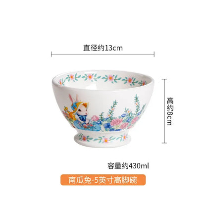 Creative Pumpkin Rabbit Pattern Tableware Garden Style Ceramic Plate Home Cute Dinner Plate Salad Bowl Kitchen Accessories.