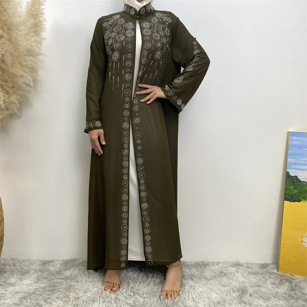 Luxury Diamonds Kimono Open Abayas for Women Muslim Dress Morocco Kaftan Dubai Turkey Party Gown Kebaya Islam Jalabiya Ramadan.
