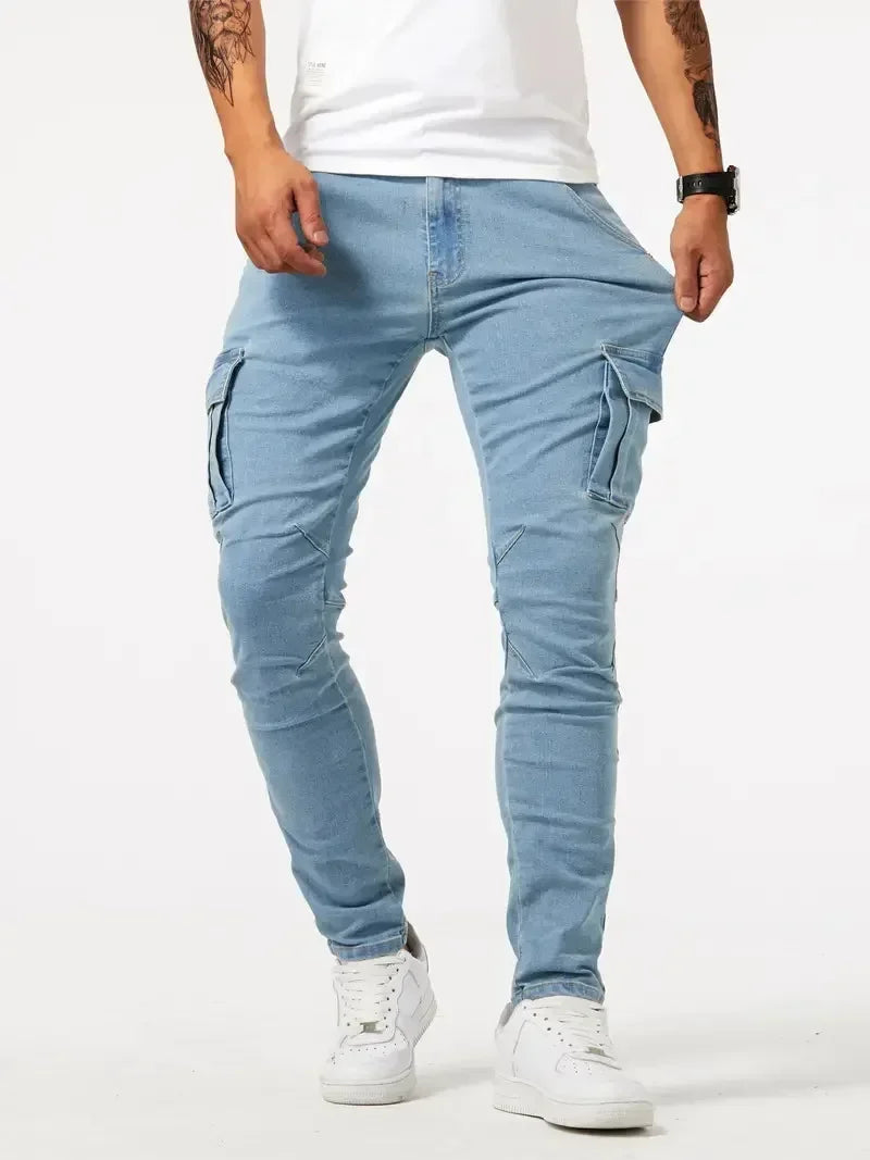 Neue Jeans Herren Seitentasche Skinny Jeans Schlank Einfarbig Hohe Taille Denim Bleistift Hosen Sommer.