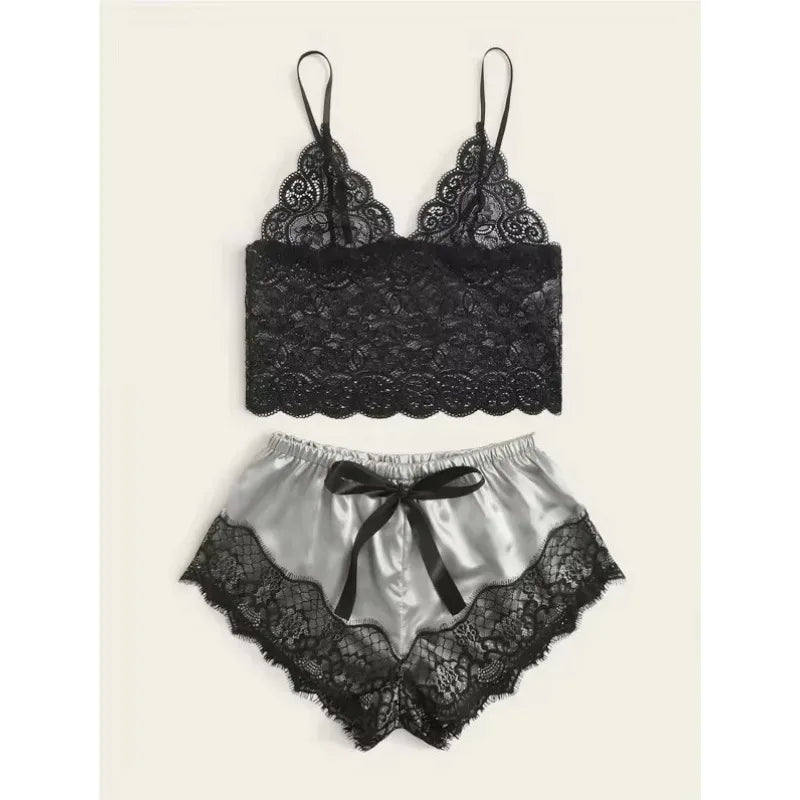 Weibliche Pyjama Sets Spaghetti Strap Top und Shorts Pyjamas Sexy Dessous Seide Satin Nachtwäsche Sommer Hause Tragen Frauen Schlaf Tuch.