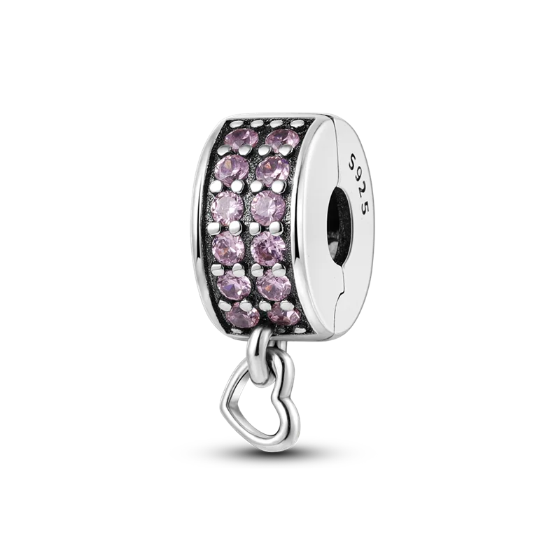 Silver Clasp 925 Sterling Silver CZ pave Clip Charms Daisy Beads Stopper Safety Chain fit Original Bangle Bracelet Jewelry Clip