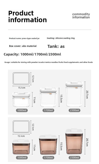 Square press storage tank sealed tank kitchen grains plastic candy jar fruit powder box transparent storage tank