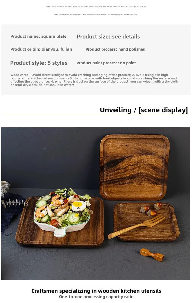 Square Wooden Serving Tray Hotel Style Ins round Corner Plate Wooden Material Jewelry Packaging And Display Tools.