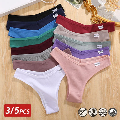 FINETOO 3/5Pcs Cotton Brazilian Panties Women's Panties Sexy V Waist T-Back Underwear Female Soft Underpants Lady Bikini Lingeri.