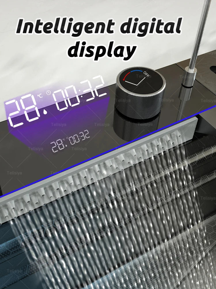 Küchenspüle aus Edelstahl mit Wasserfall, Einzelschüssel, Digitalanzeige, extra großer Schlitz, multifunktionale Waschbecken