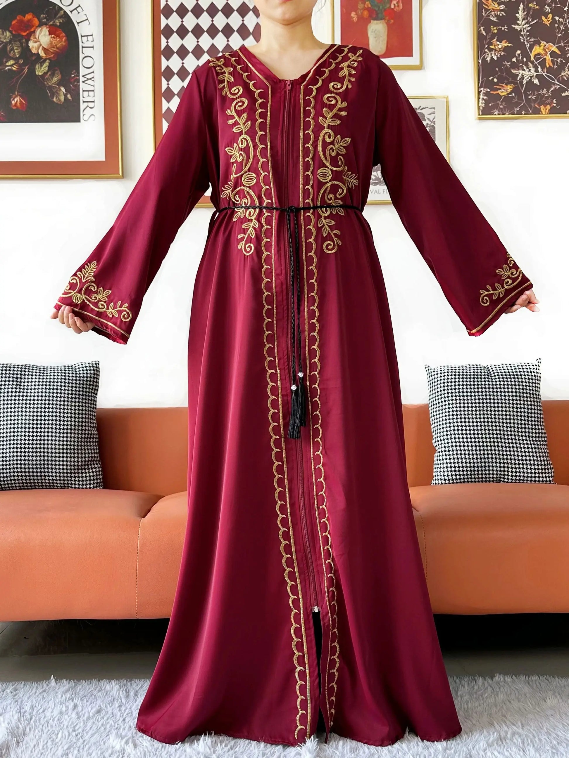 2025 New Elegant Women Abaya Long Sleeve Chiffon Loose Open Abaya Muslim Islamic Clothing Cardigan Style for Special Occasions.