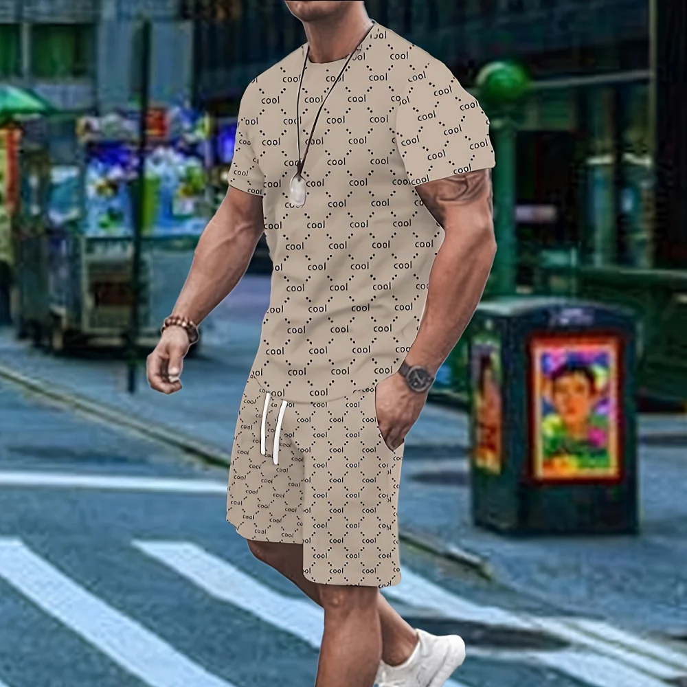 Hawaiian Style 3D Printed Men's T-shirt And Shorts Set Summer Everyday Men's Short Sleeves Outdoor Beach Men's Casual Shorts.