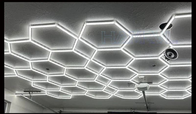 Hexagon LED lighting for Garage Barbecue Shop Barbershop Gym Bar Car Detailing Showroom 4S Workshop Ceiling Light Honeycomb Tube.