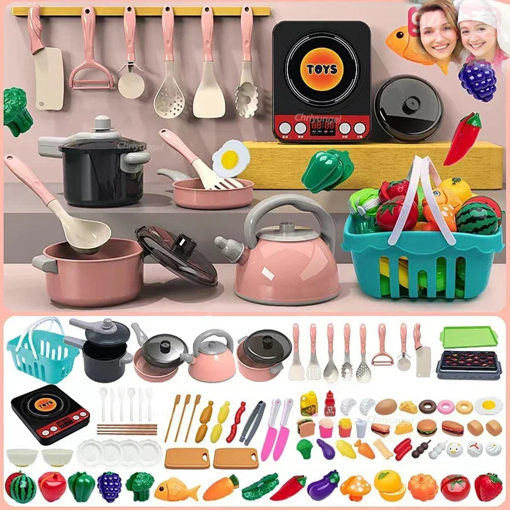 Kids Kitchen Toys Set 92/86/69/59PCS Play Kitchen Accessories Kit with Play Pots Pretend Food Cooking Toy Toddler Girls Boy Gift.