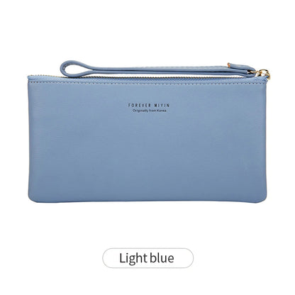 MIYIN Simple and Fashionable Women's Ultra Thin Long Wallet Solid Color PU Leather Zipper Wallet Large Capacity Portable Handbag