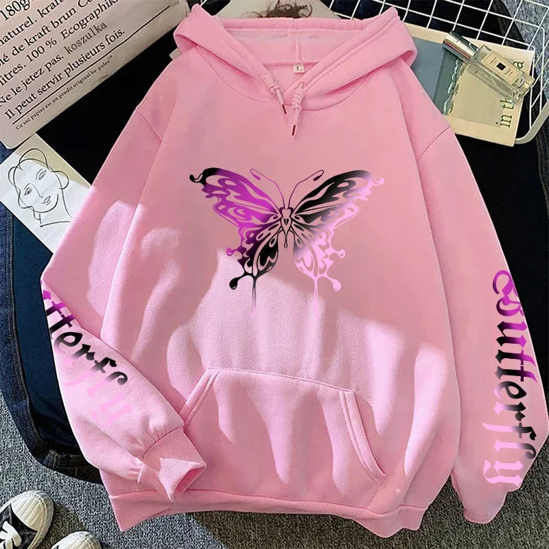 Women's Sweatshirt Butterfly Printed Y2K Hoody Coat All Season Female Daily Casual Fashion Pullover Home Outdoor Comfort Hoodies.