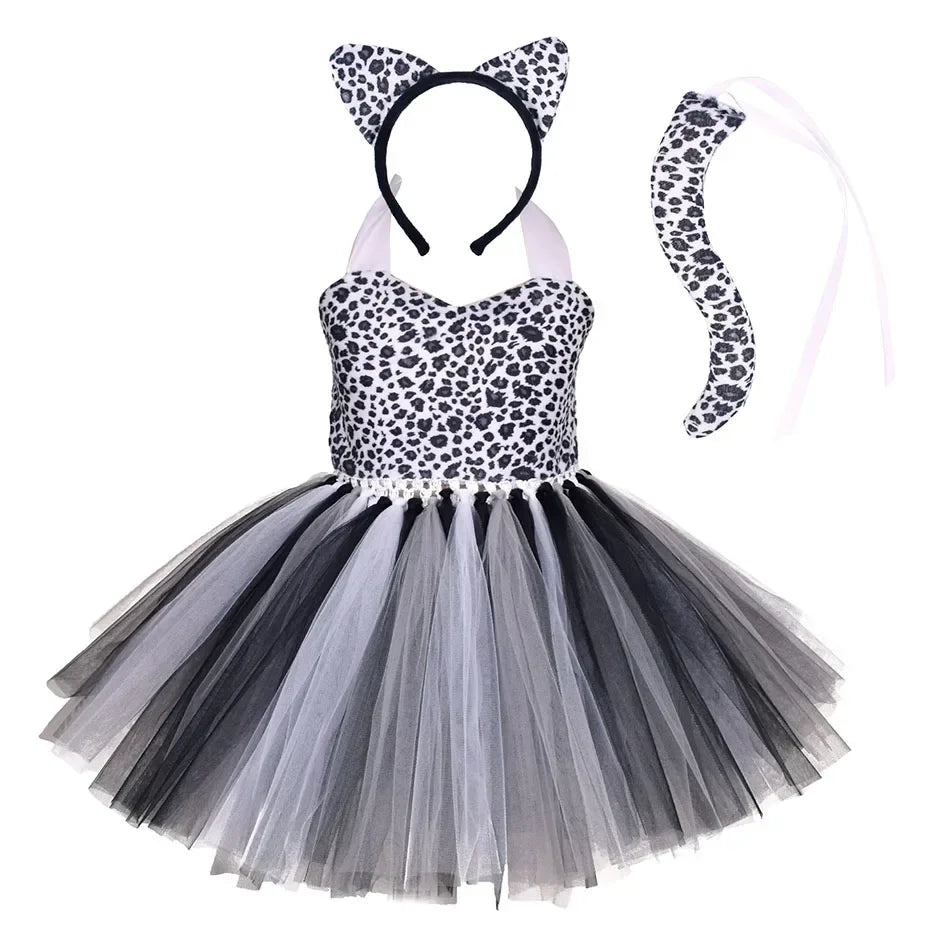 Halloween Tier Cosplay Kostüm für Kinder Wald Thema Kühe Tiger Giraffe Leopard Zebra Tutu Kleider Performance Tanz Sets