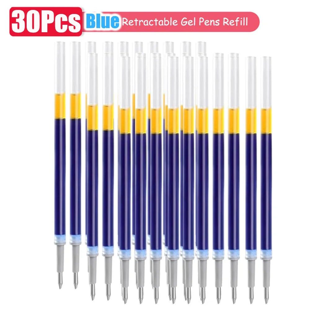 1–63 Stück einziehbares Gelschreiber-Set, Kugelschreiber mit schwarzer/roter/blauer Tinte zum Schreiben, 0,5 mm Nachfüllungen, Bürozubehör, Schulbedarf, Schreibwaren