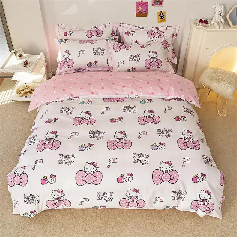 Hello Kitty Duvet Cover Bedding Set Duvet Cover with Pillowcase Single King Queen Twin Size Home Textile Children Bedroom Decor.