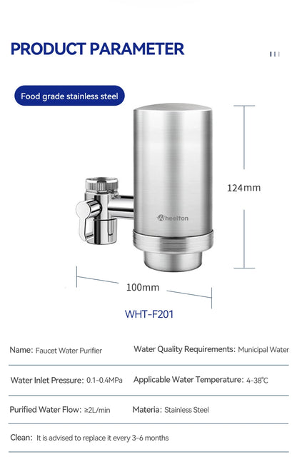 Wheelton Stainless Steel Kitchen Tap Filter Household Ceramic Water Purifier Faucet Water Filter  Activated Carbon Filtration