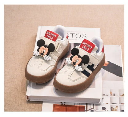 Disney Children's Casual Shoes Cute Minnie Girls Sneakers Fashion Mickey Boys Sport Shoes Anti-slip Soft Sole Kids Board Shoes.