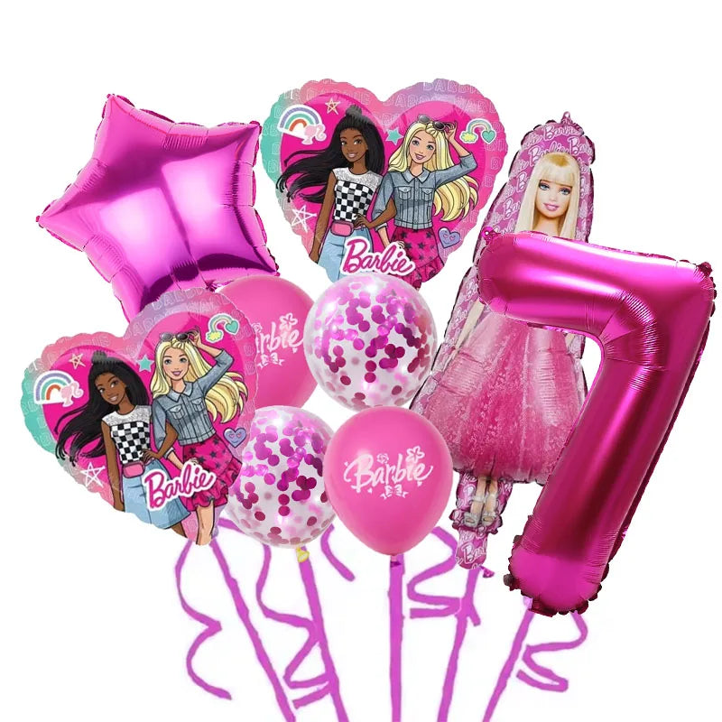 9 Stück Barbie Geburtstag Party Dekor Barbie Aluminiumfolie Ballon 32 Zoll Pink Zahlenballon Mädchen Pink Party Dekor Supplie.