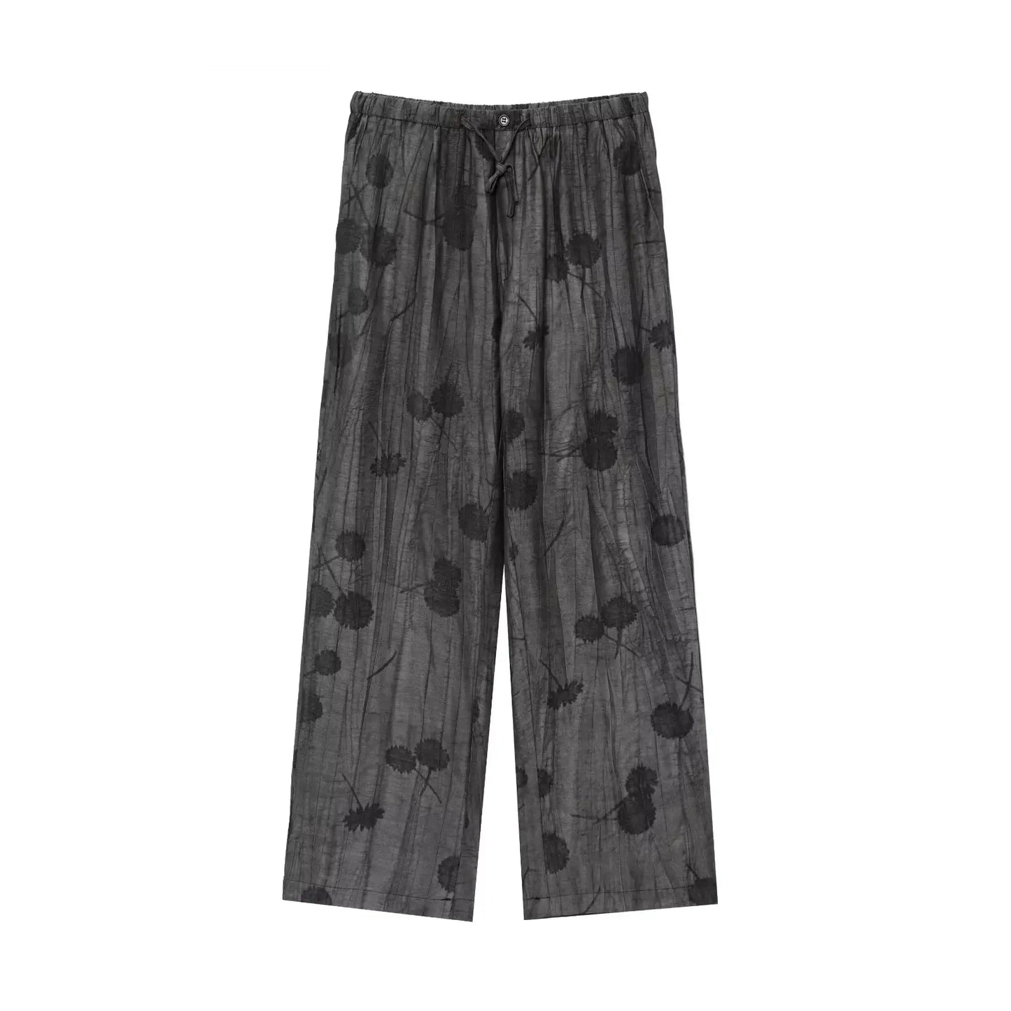 Women Print Long Pants Sets For Women Lapel Half Sleeve Single Breasted Shirts + High Waist Lace-Up Wide Leg Pants