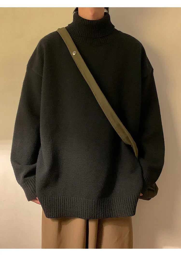 Turtleneck Men's Sweater Autumn 2025 New Knitted High Neck Pullover Streetwear Comfortable Fitness Tops Clothing Knitwear
