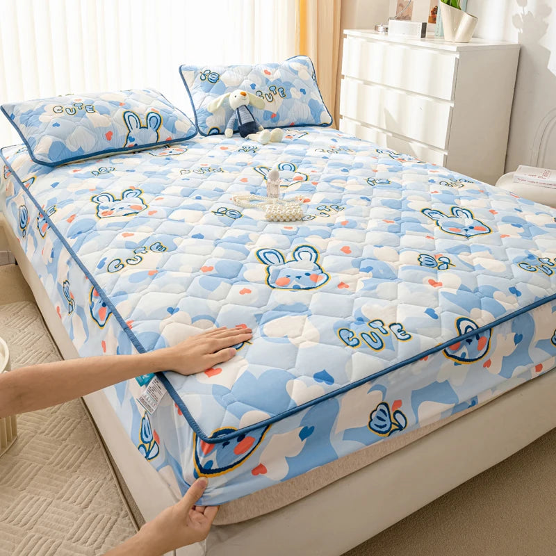 Waterproof Mattress Cover Cartoon Style Bed Covers Quilted Fitted Sheet постельное белье Thickened Bedspread(No Pillowcase)