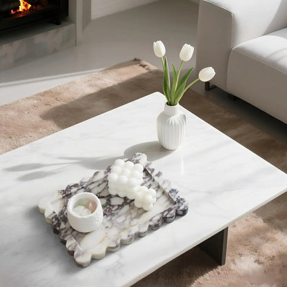 Calacatta Viola Scalloped Marble Tray, Natural Marble Stone Tray, Luxury Decorative Trays for Bathroom, Vanity, Home Decor.