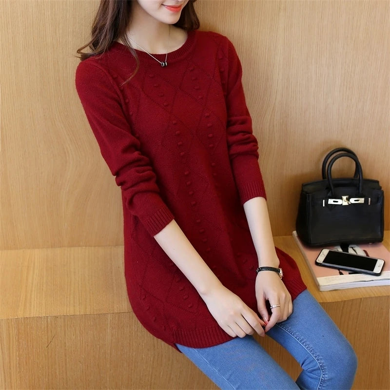 Strick pullover Herbst Winter Tops O-Ausschnitt Langarm Pullover lässig warme Damen pullover Midi lange schlanke Pullover Mädchen
