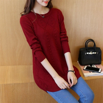 Strick pullover Herbst Winter Tops O-Ausschnitt Langarm Pullover lässig warme Damen pullover Midi lange schlanke Pullover Mädchen