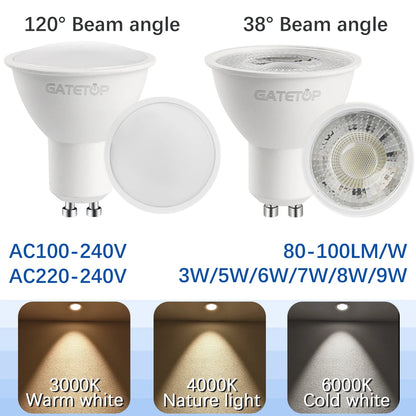 10 Stück hohe Lumen GU10 LED-Spot-Licht, kein Fliker, 8 W, 9 W, LED-Birne, AC 220 V, 120 V, ersetzt 50 W Halogenlampe für die Verkleidung von Heimbeleuchtung.