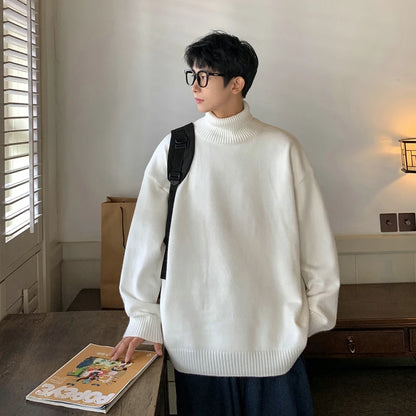 Turtleneck Men's Sweater Autumn 2025 New Knitted High Neck Pullover Streetwear Comfortable Fitness Tops Clothing Knitwear