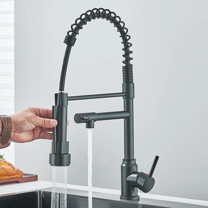 Pull Down Spring Kitchen Faucet Single Lever Hot Cold Mixer Water For Kitchen Sink Dual Spout Nozzle Faucets Crane