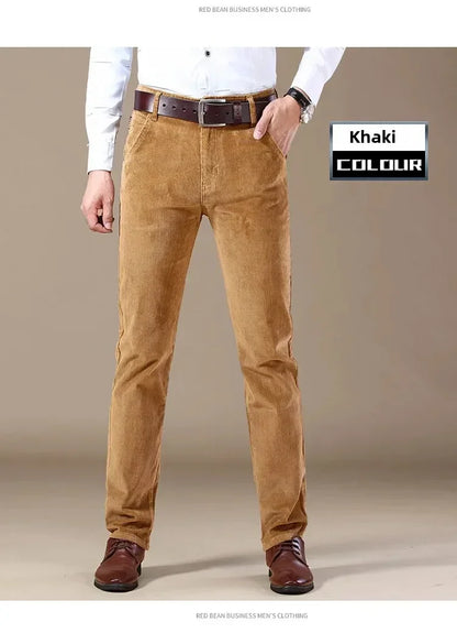 2025 Spring Autumn Men's Corduroy Casual Pants Straight Leg Loose Fit Youth Winter Thick Warm Velvet Long Pants for Men Trousers.