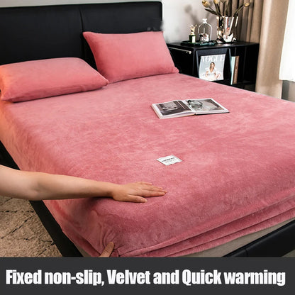 1pc Warm Winter Elastic Fitted Sheets Adjustable Flannel Velvet Mattress Cover Fluffy Fitted Bed Sheets for 200 Queen 180 size