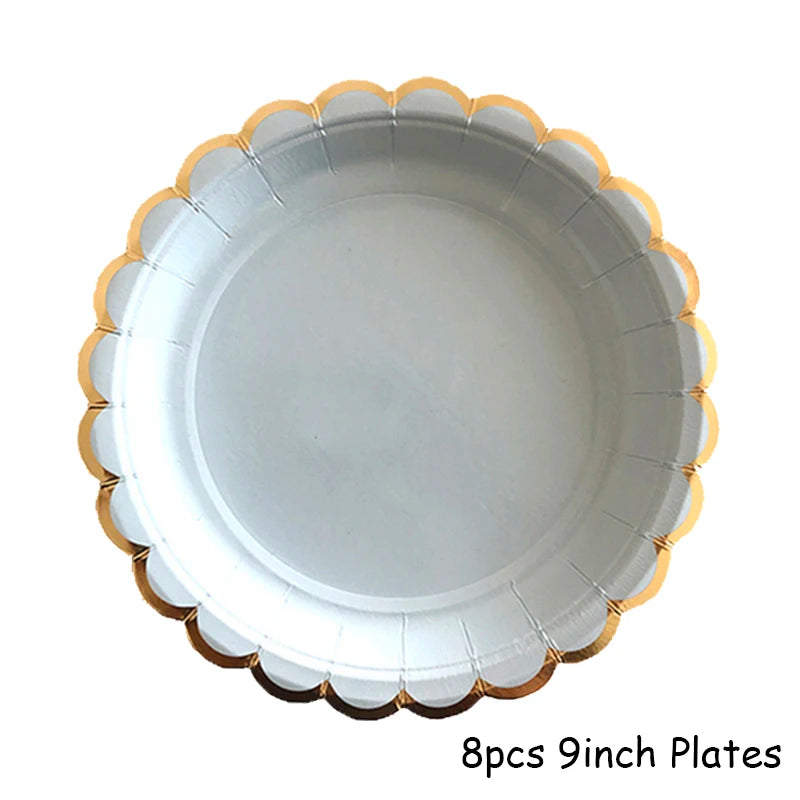 Gold Blue Party Disposable Tableware Paper Straw Cups Plates Napkins Baby Shower Favors Birthday Wedding Decor Party Supplies