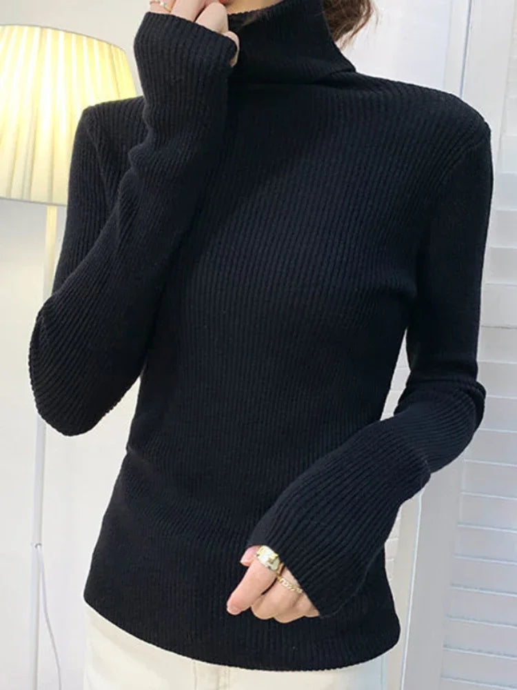 Frauen einfarbig lange Ärmel Roll kragen pullover Strick pullover grundlegende weiche Pullover einfache elegante Mode neu