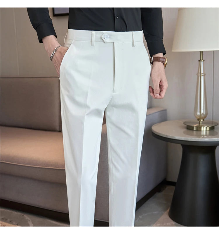 Men Suit Pants 2025 Elastic Slim Fit Formal Dress Pants Solid Casual White Trousers Pantalon Homme Wedding Party Men Clothing