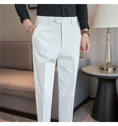 Men Suit Pants 2025 Elastic Slim Fit Formal Dress Pants Solid Casual White Trousers Pantalon Homme Wedding Party Men Clothing