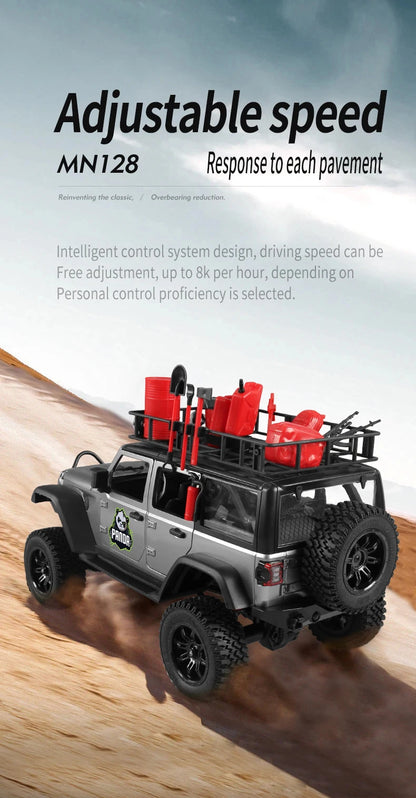 1/12 MN128 RC Car 4WD Jeep Model 2.4G Remote Control LED Light 4X4 Off Road 4WD Climbing RC Truck Electric Toy Car Gift for Boy.
