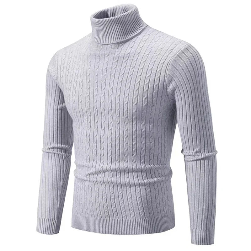 2025 New Men's High Neck Sweater Solid Color Pullover Knitted Warm Casual Turtleneck Sweatwear Woolen Mens Winter Outdoor Tops